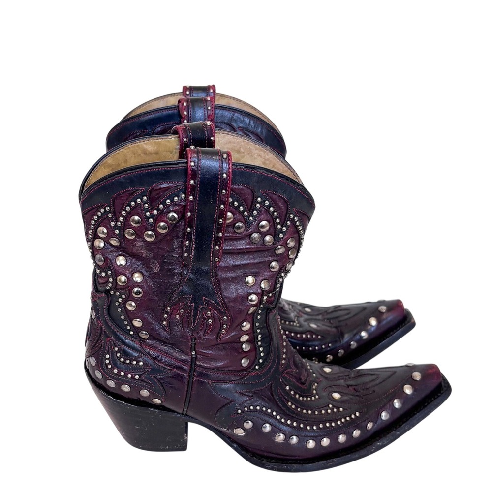 Corral Womens Studded Western Cowboy Boots 8 Burgundy Black Leather Snip Toe